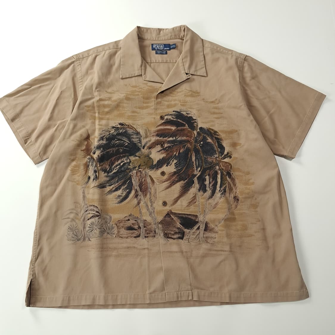 CK221 2XL 폴로 90s 빈티지캠프 브라운 하와이안 반팔 셔츠 남 상품이미지1