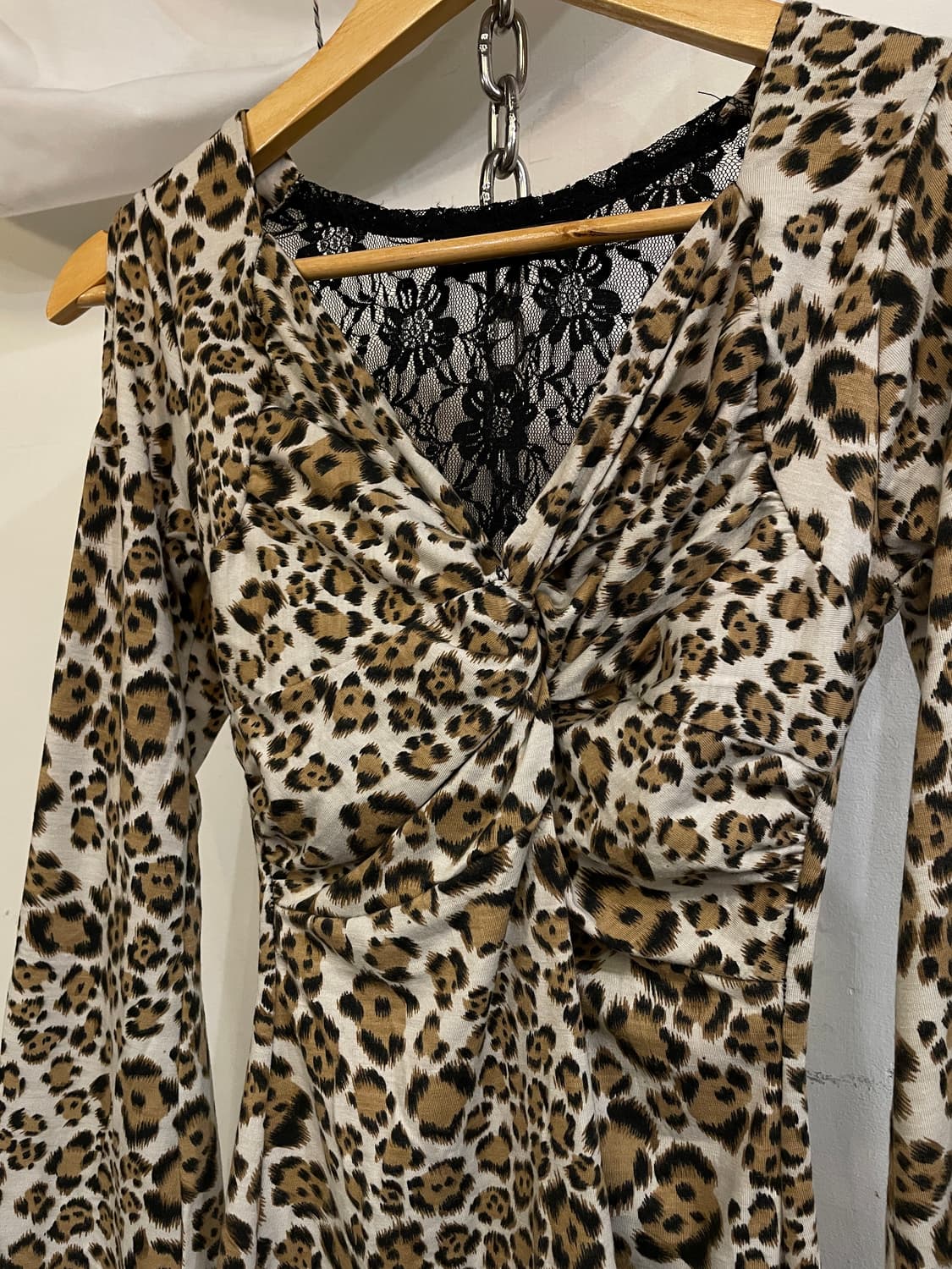 레오파드 패턴 셔링 레이스 아일렛 롱슬리브 갸루 상품이미지4