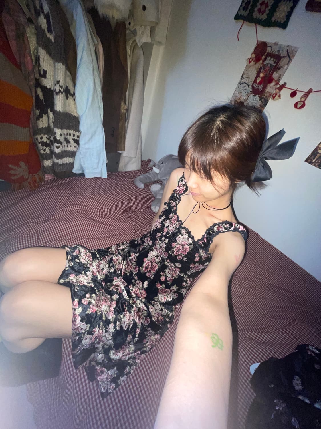 로즈 빈티지 플라워 벨벳 원피스 상품이미지3