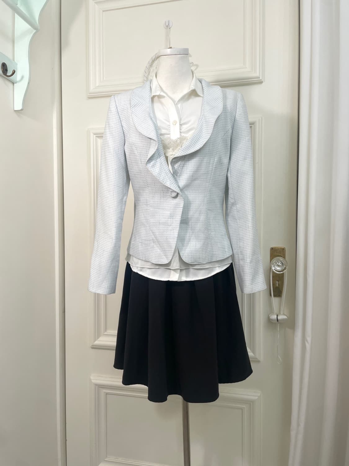 ice blue tweed ruffle spring jacket 상품이미지2