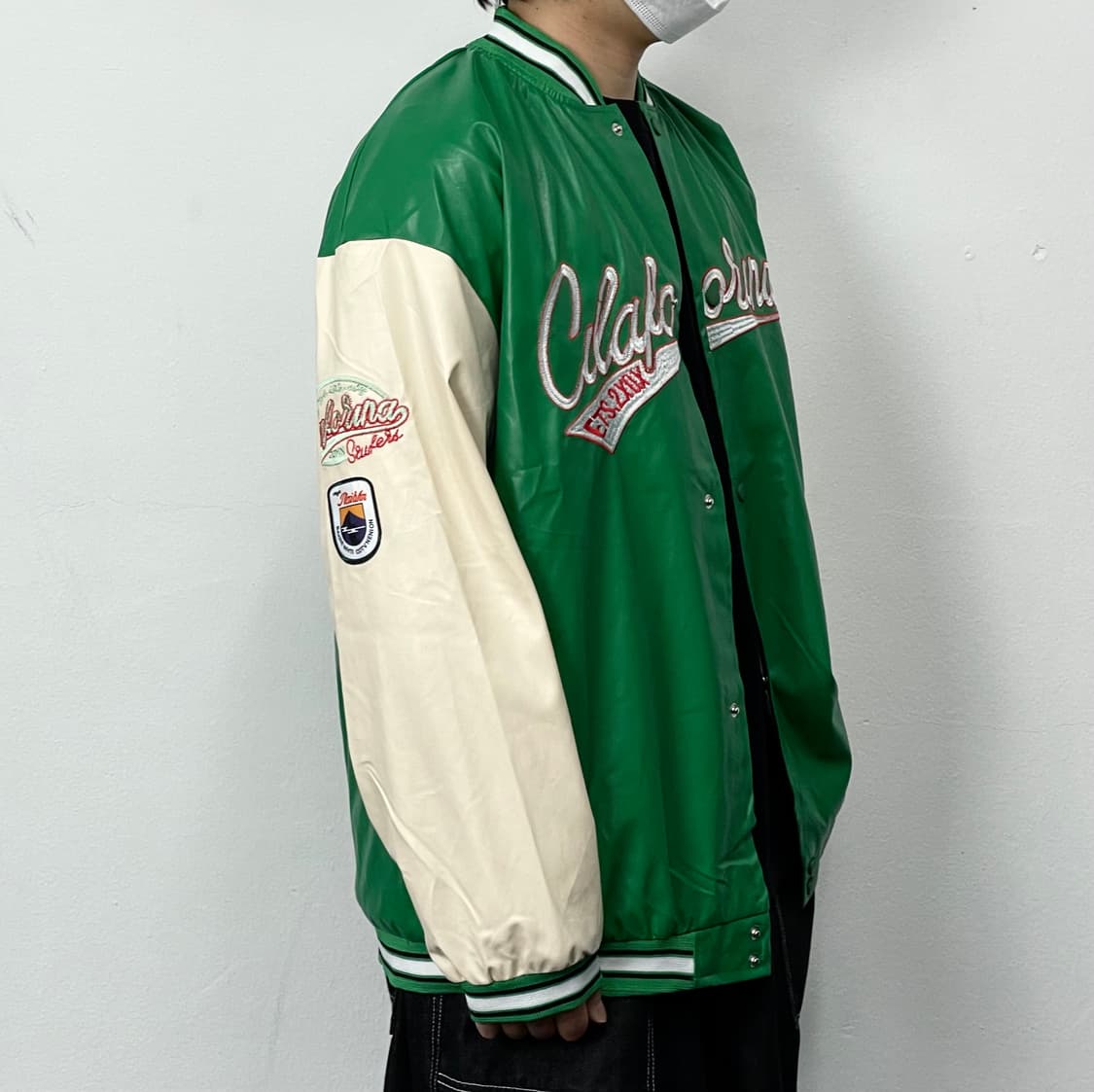 XL 빈티지 패치워크 배색 레더 바시티 자켓 상품이미지2