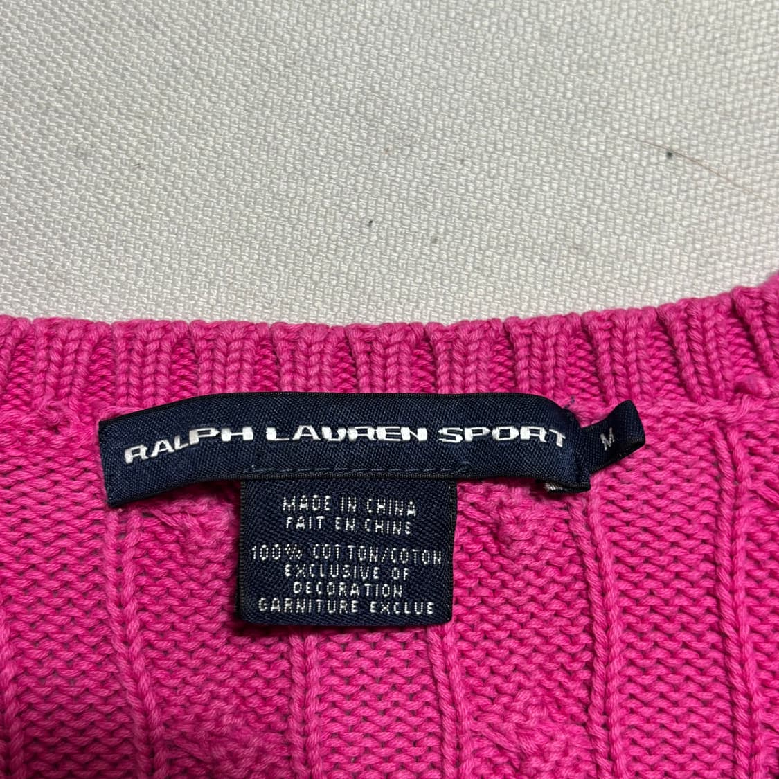 M 폴로랄프로렌 여성용 핑크 브이넥 케이블 니트 상품이미지4