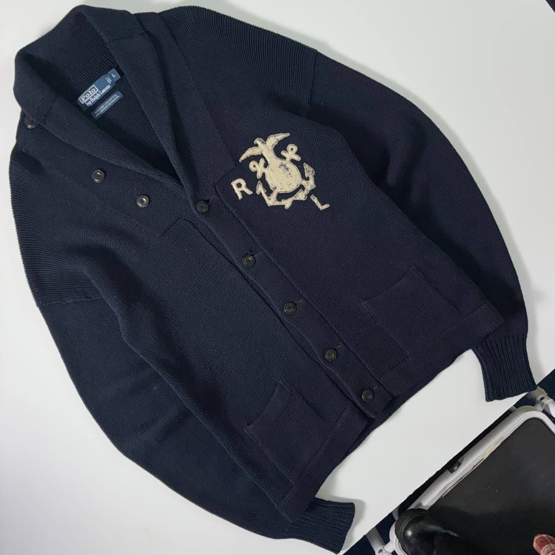 Polo 폴로 랄프로렌 신형 엠브로이드R&L 패치 스웨터 숄카라 가디건 상품이미지2