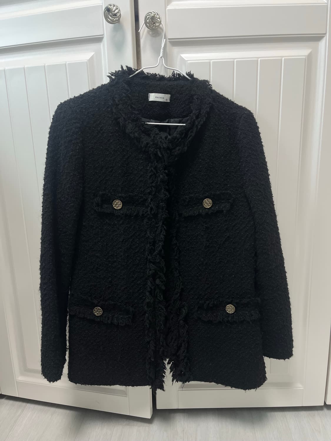 블랙 누빔 롱트위드 자켓 상품이미지1