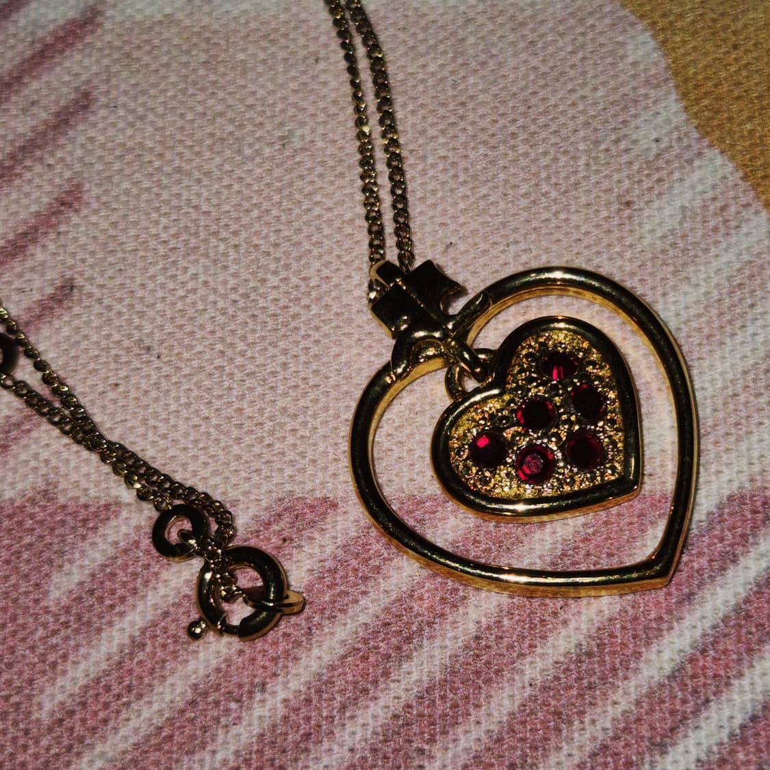 90s 꾸레쥬 하트 프레임 레드 파베 목걸이 상품이미지9