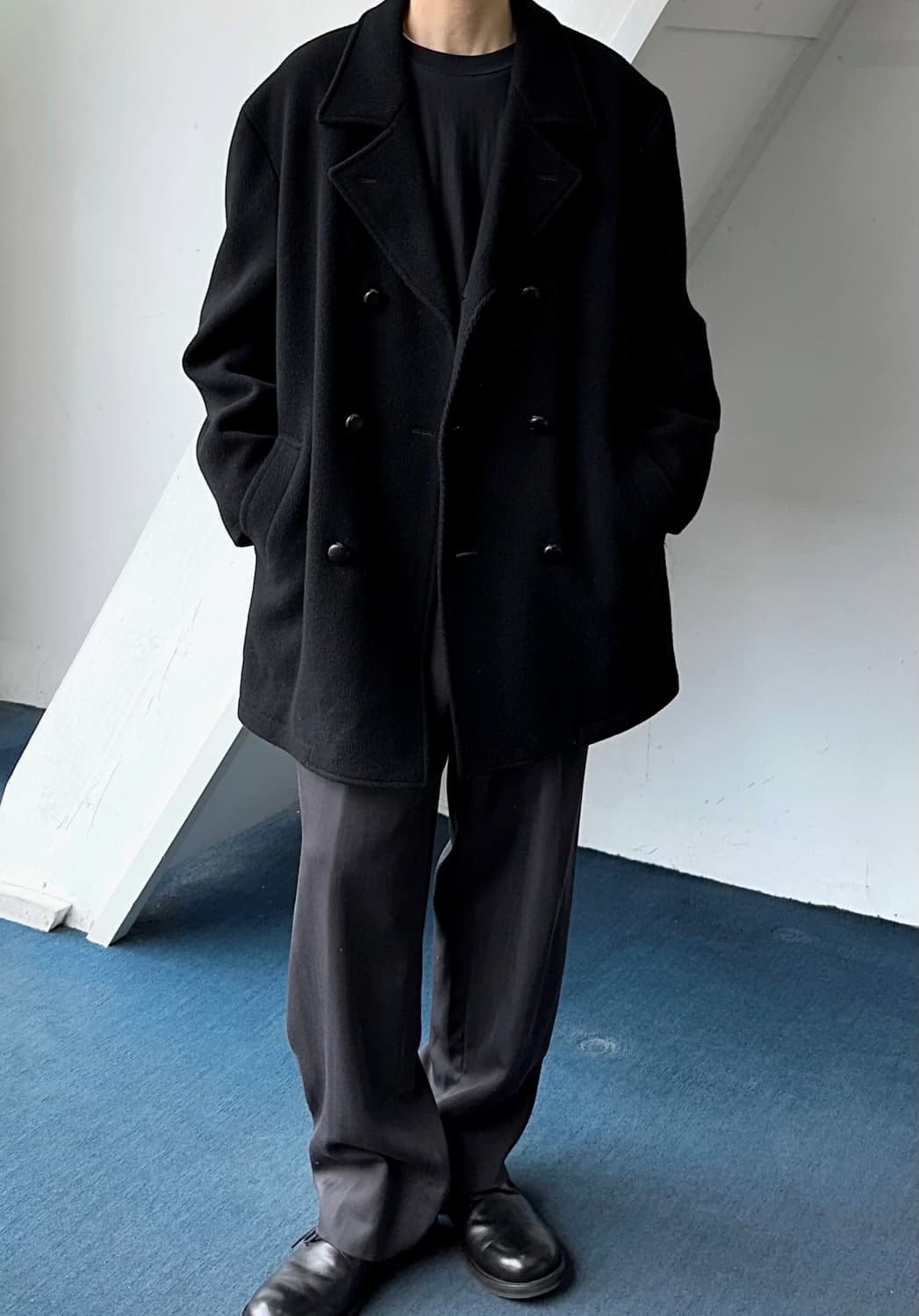 Brushed cord wool design over pea coat 상품이미지5