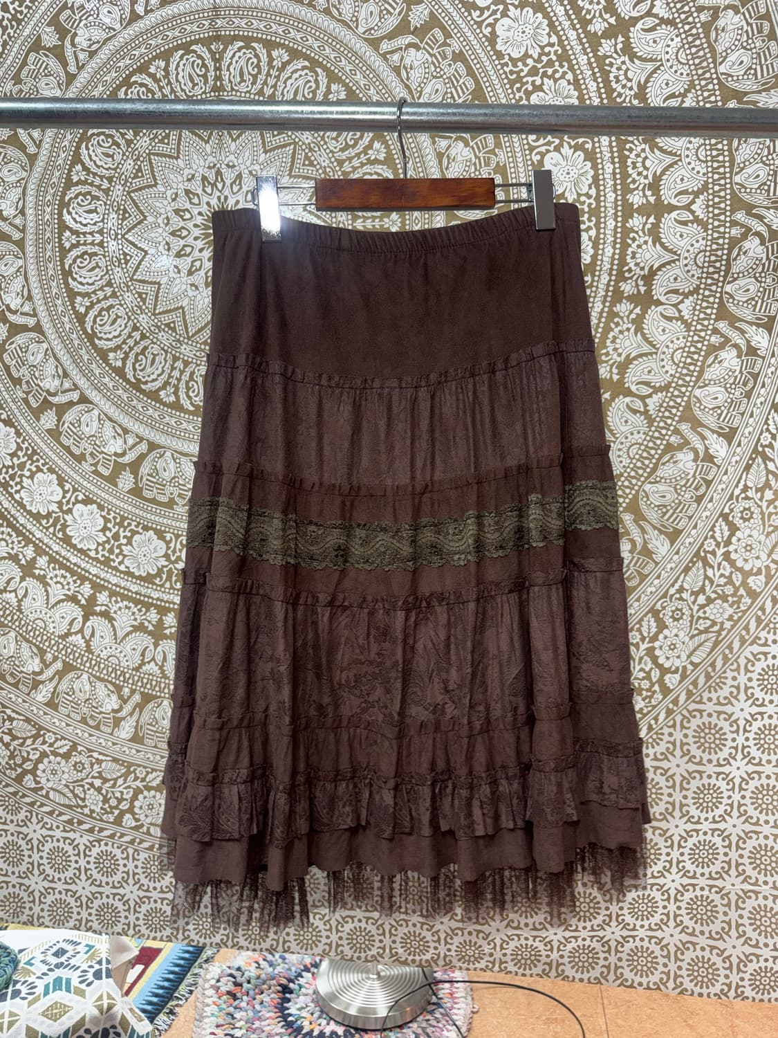 빈티지 밴딩 레이스 디테일 스웨이드 스커트  상품이미지3