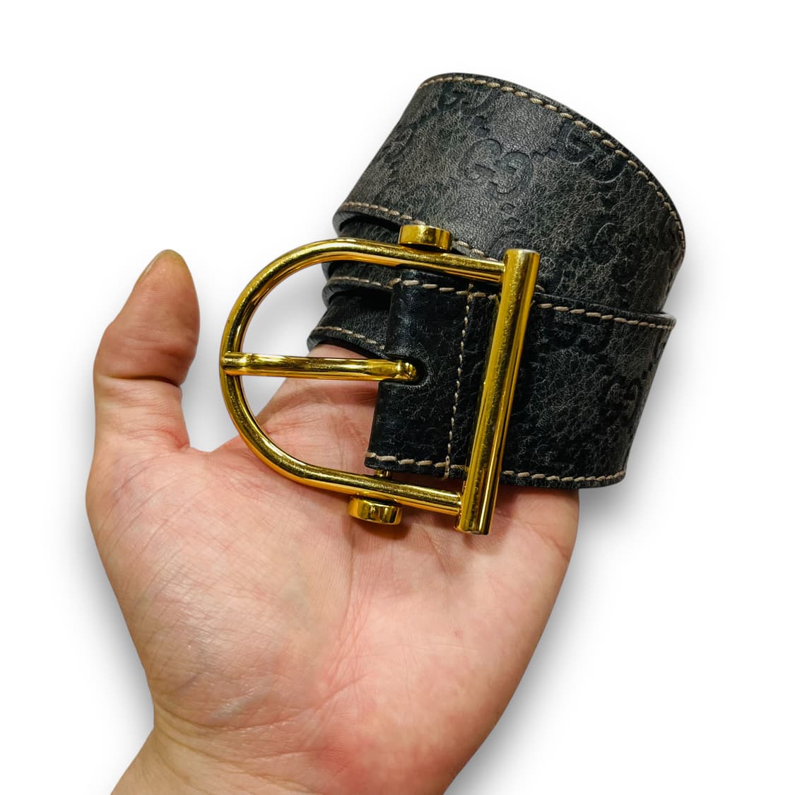 Gucci Monogram belt in gray leather 상품이미지3