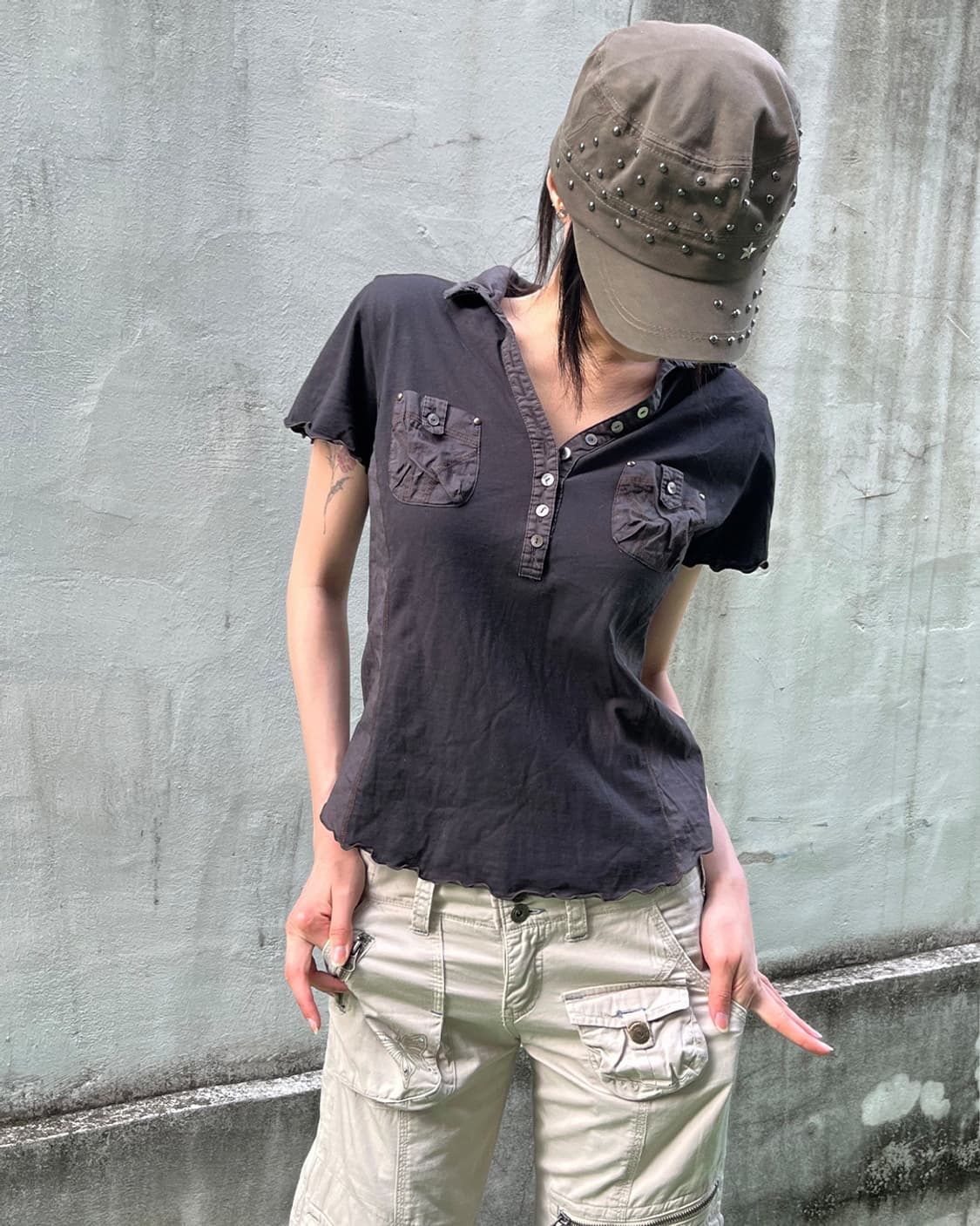 Grunge Vintage Button-Up Pocket T-shirts 상품이미지1