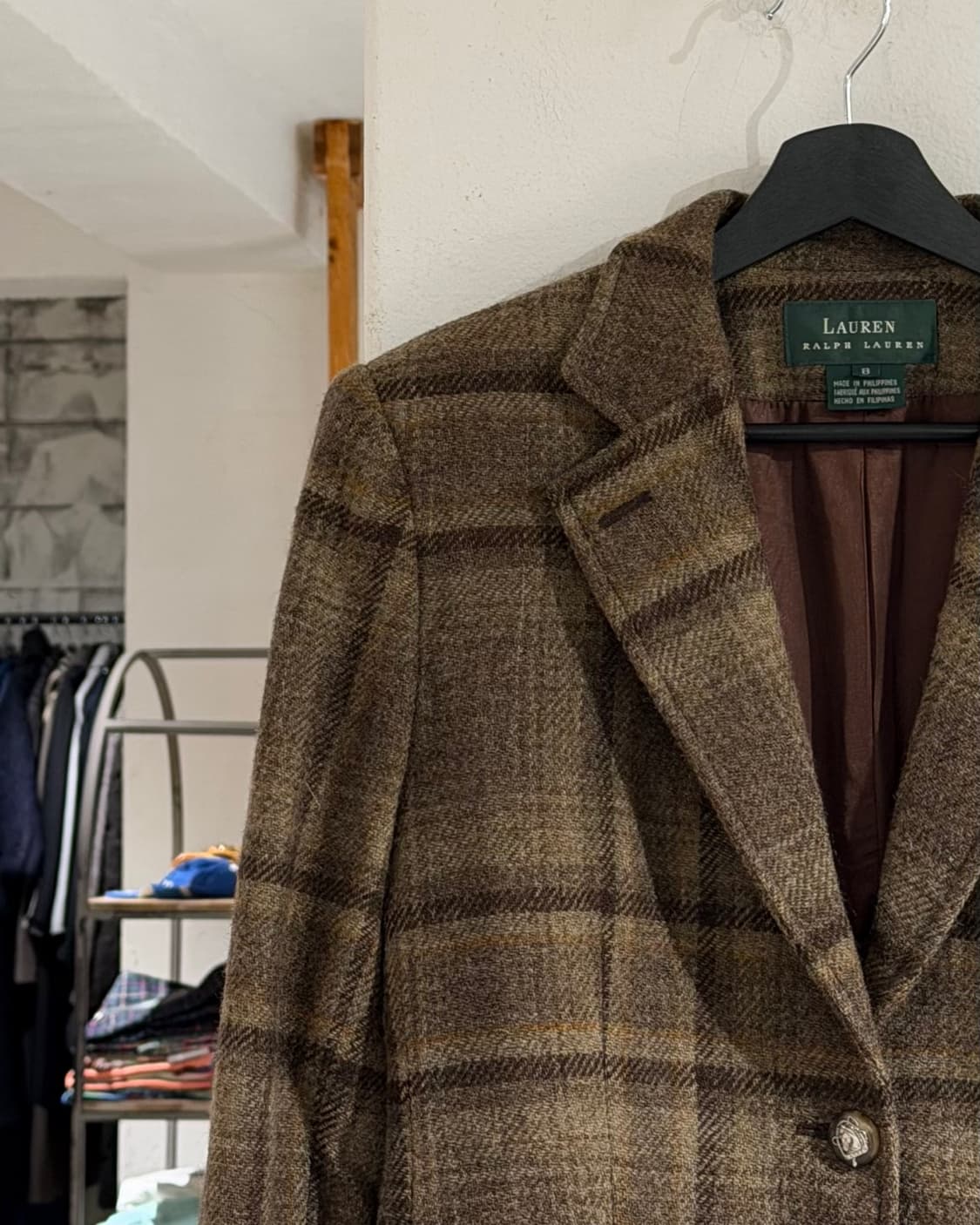 로렌 랄프로렌 브라운 체크 울 싱글 자켓 상품이미지2