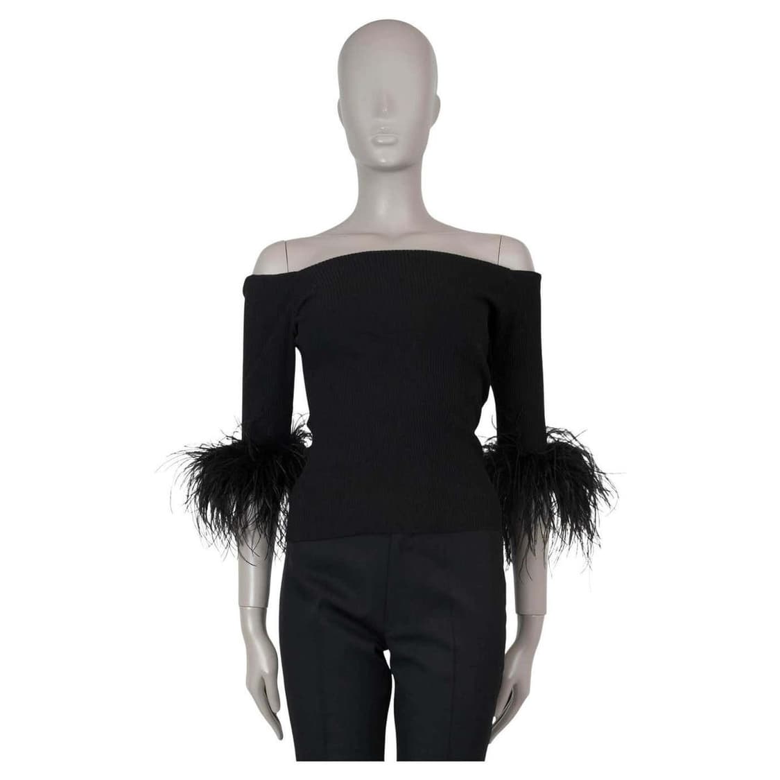 생로랑 깃털 트림 오프숄더 탑 S 상품이미지3