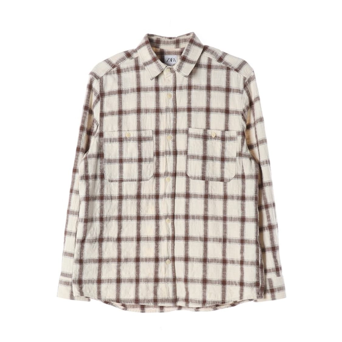 자라 릴랙스드 핏 블록 체크 플란넬 셔츠 브라운 L 상품이미지1