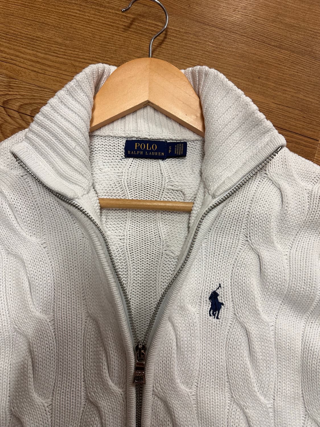 (S)폴로 케이블 니트 집업 화이트 상품이미지3