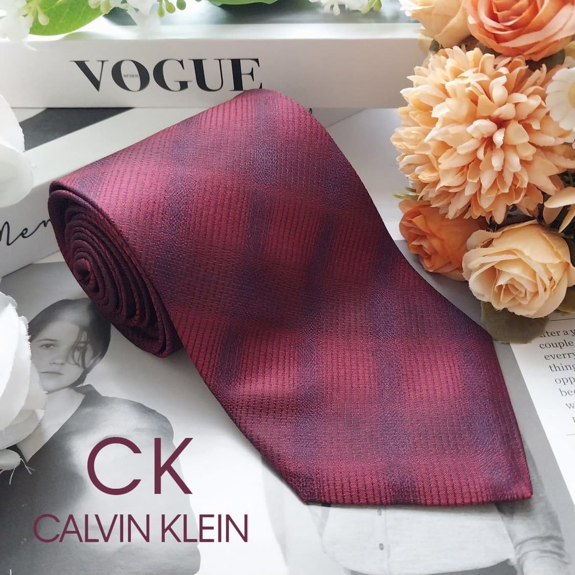 캘빈클라인 실크 와인 패턴 넥타이 8.8cm A+등급 K1678
 상품이미지2