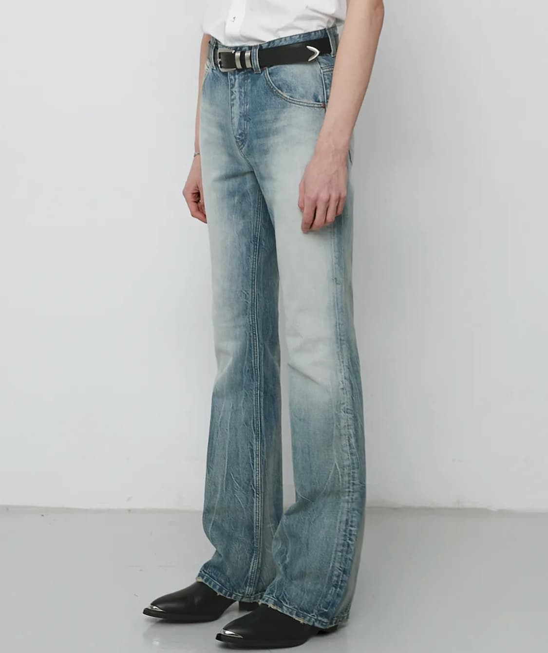 엘무드 슬래시 플레어 데님 팬츠 빈티지 블루 46 상품이미지1