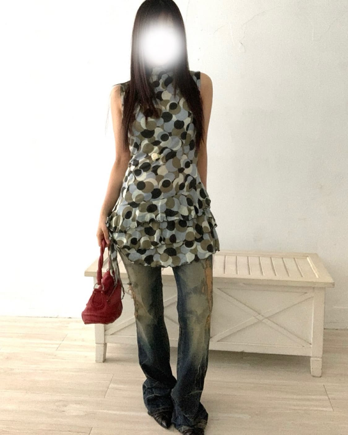 Abstract dot asymmetric ruffle dress 상품이미지3