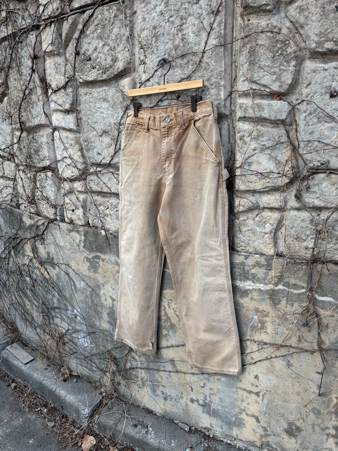칼하트 빈티지 b11 brn 베이지 하드페이딩 싱글니 카펜터 워크 팬츠 상품이미지3