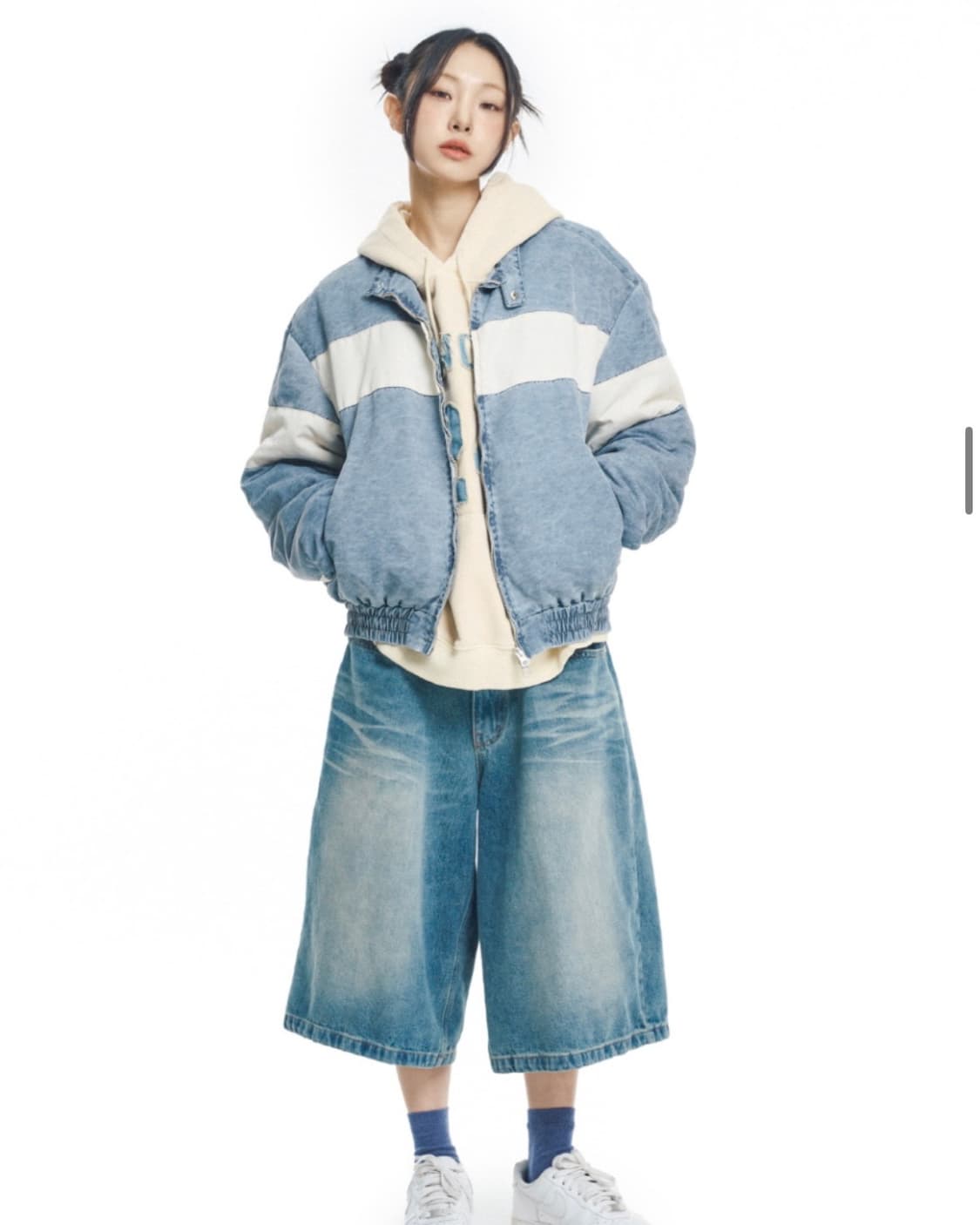 이지노이지 8부 데님 버뮤다팬츠 - 미디엄블루 상품이미지5