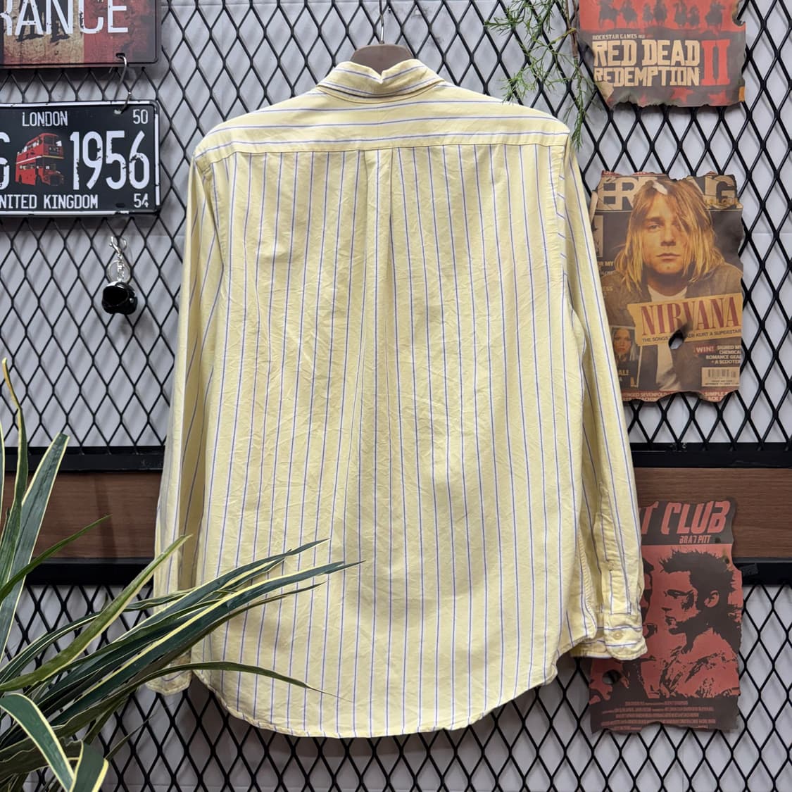 폴로 랄프로렌 스트라이프 긴팔 셔츠 네이비 포니 로고 포인트 옐로 상품이미지2