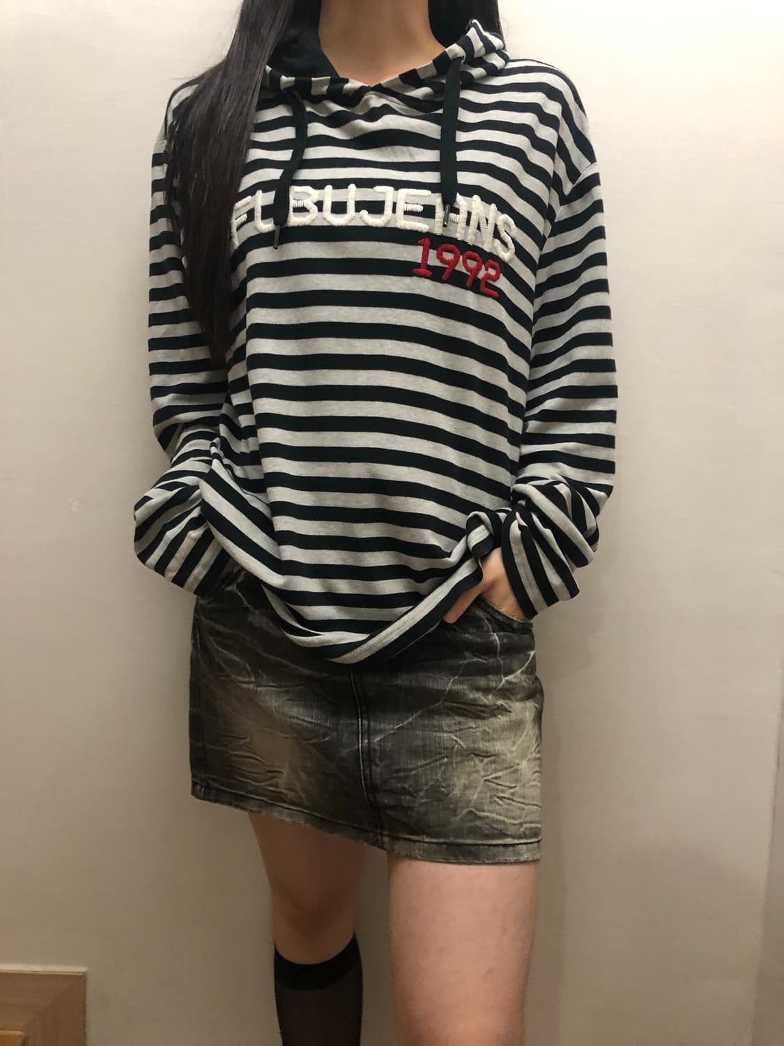 빈티지 푸부 스트라이프 그레이 후디 상품이미지2