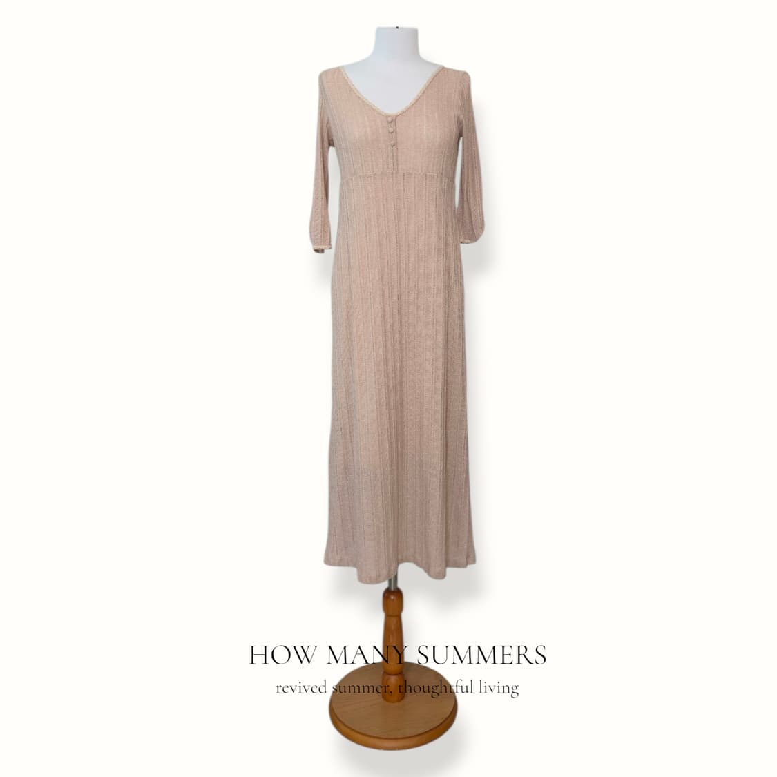 린넨 혼방 골지 롱 원피스 F 베이지 브이넥 레이스 헨리넥 상품이미지1
