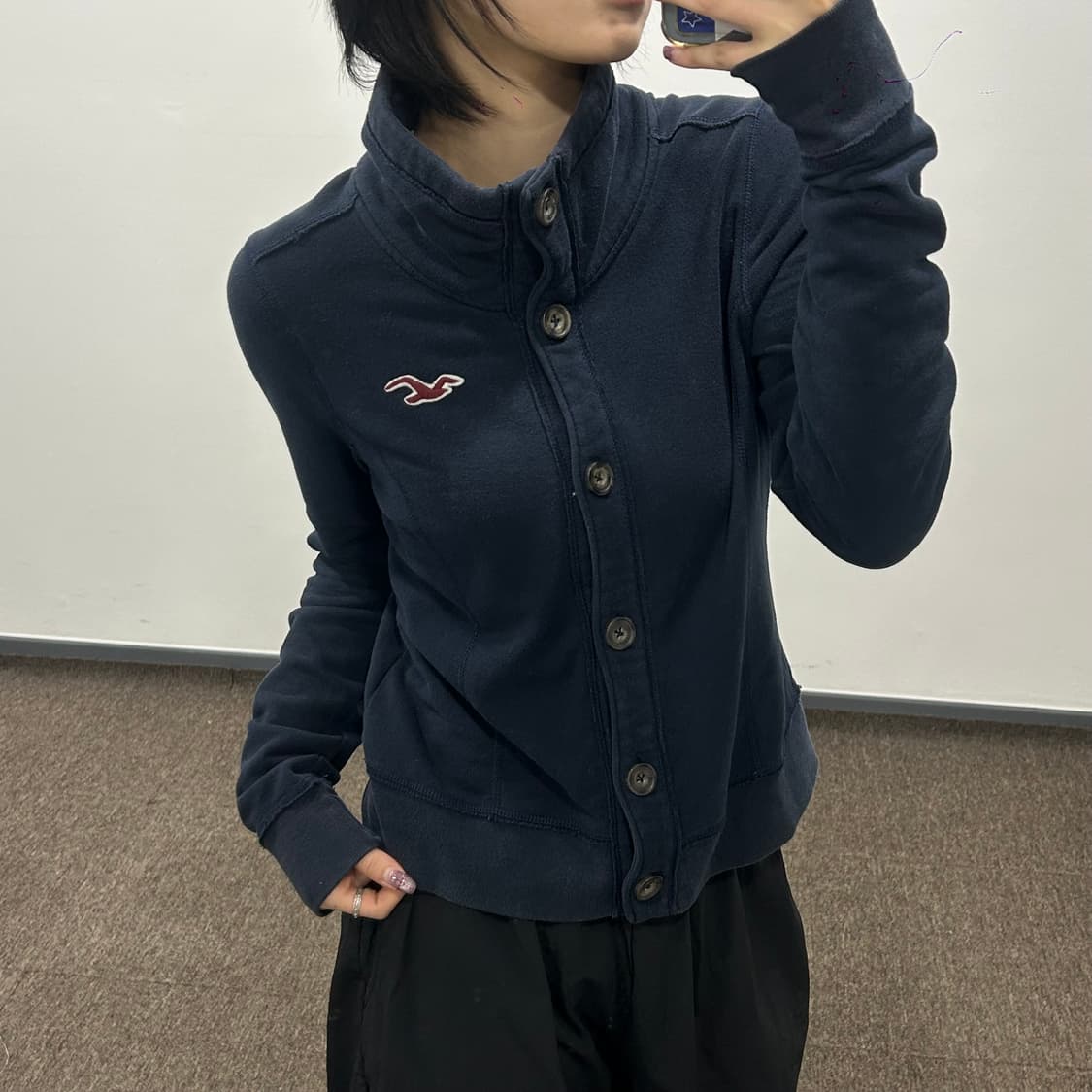 Hollister 홀리스터 버건디 로고 네이비 하이넥 자켓 상품이미지2