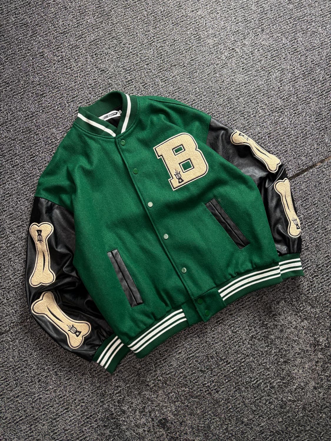 USA 스켈레톤 본 플리스 패치워크 스타디움 바시티 자켓 2749 상품이미지1