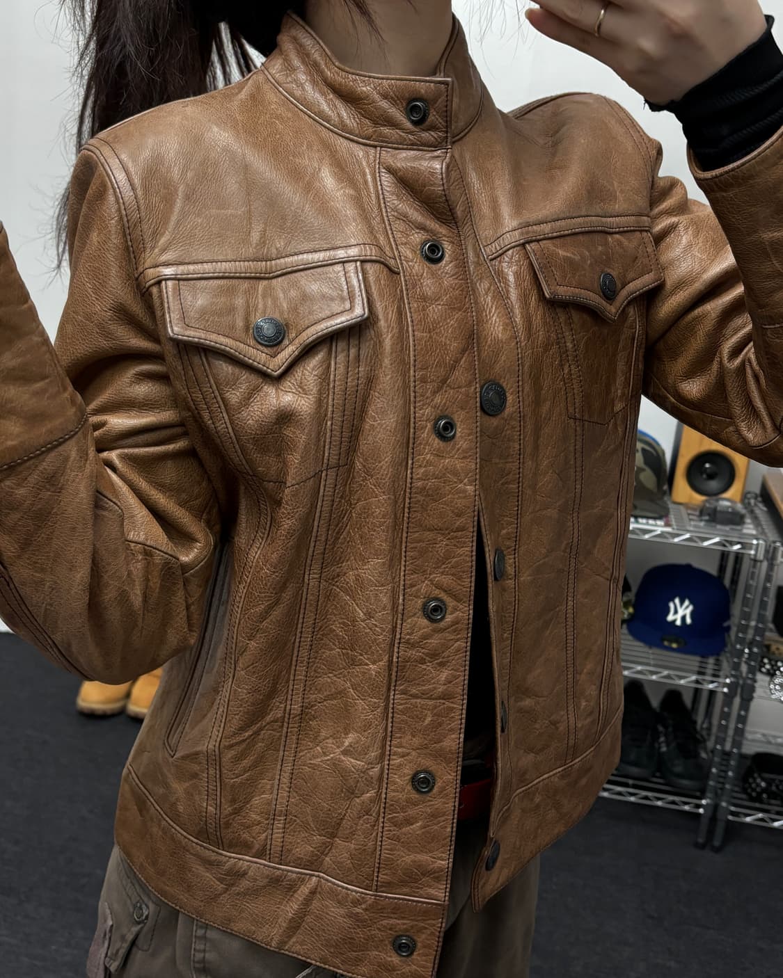 갭 브라운 레더 트러커 자켓 상품이미지1