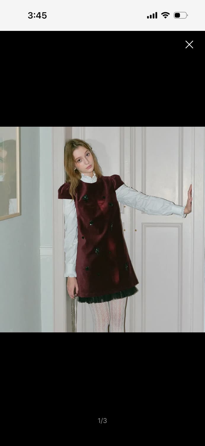 (새제품)쎄무아듀 앳코너 벨벳 버건디 원피스 상품이미지4