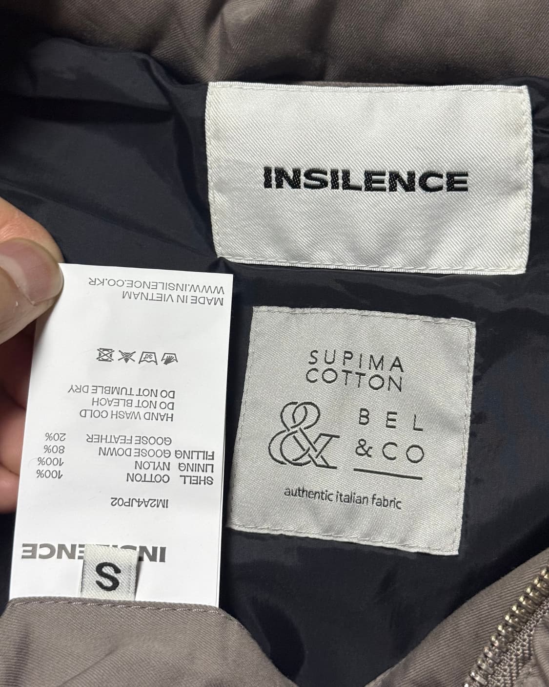 인사일런스 수피마 코튼 구스 다운 패딩 에쉬 베이지 후드 워크 점퍼 S 상품이미지8