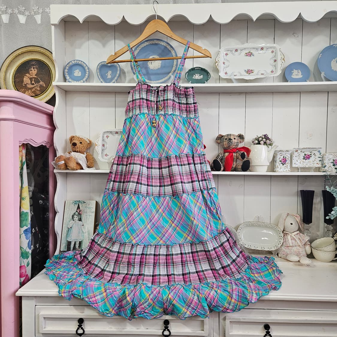 아가일 체크 믹스 캉캉 원피스 상품이미지1