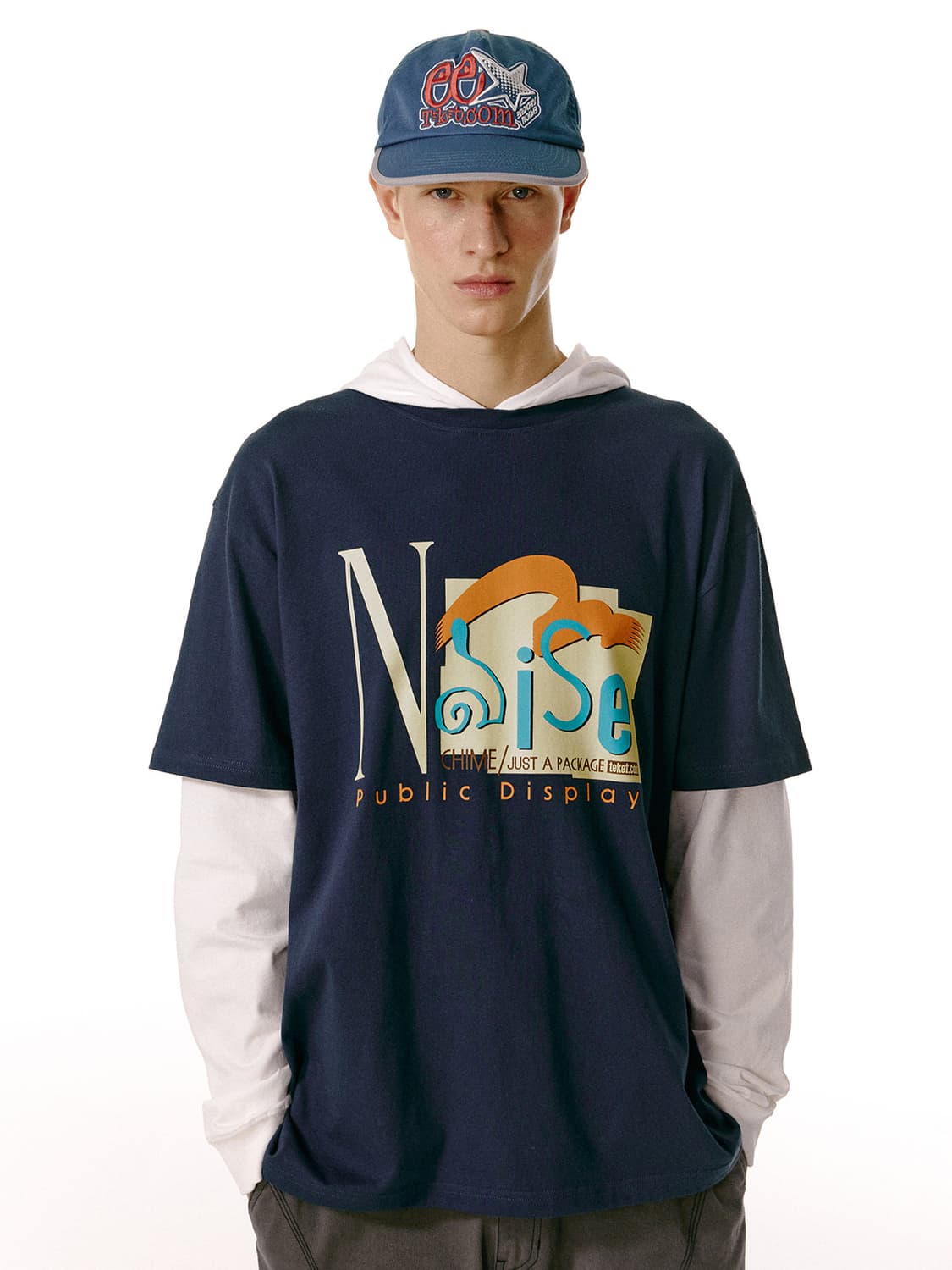 Noise Layered Hooded Tee Navy 상품이미지1