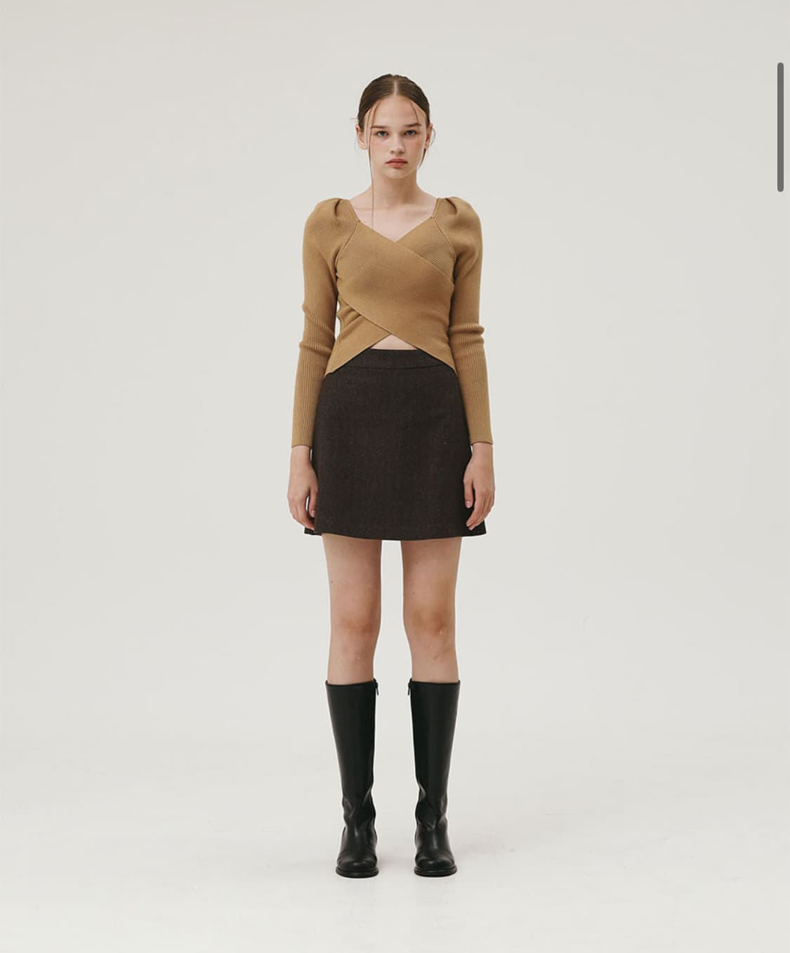 헤링본 울자켓 스커트 셋업 브라운 상품이미지2