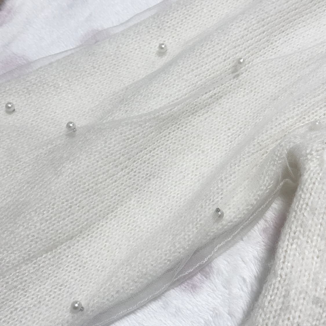 리즈리사 아이보리 진주 시스루 니트 라떼갸루 빈티지 상품이미지2