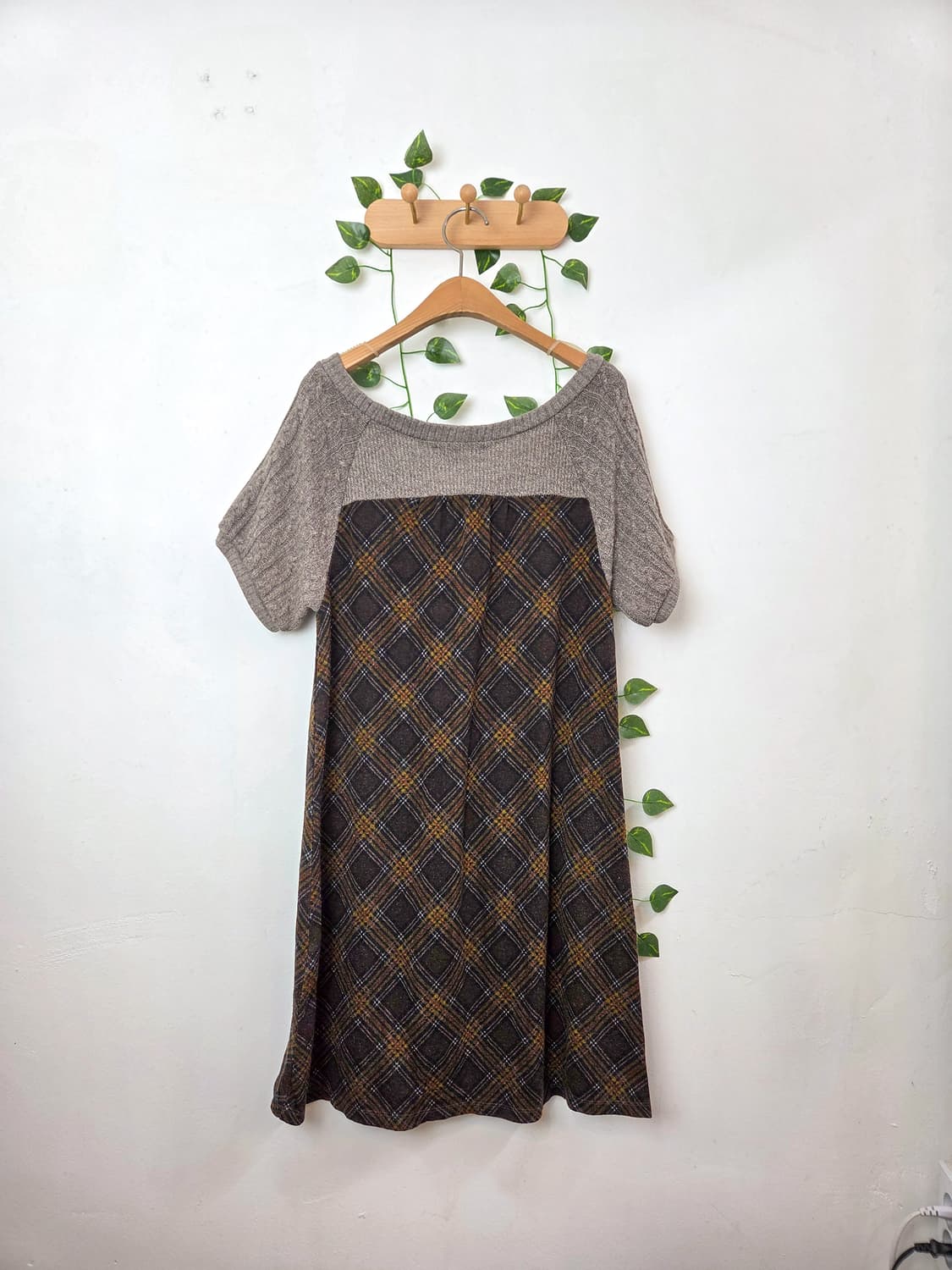 체크 반팔 니트 원피스 상품이미지4