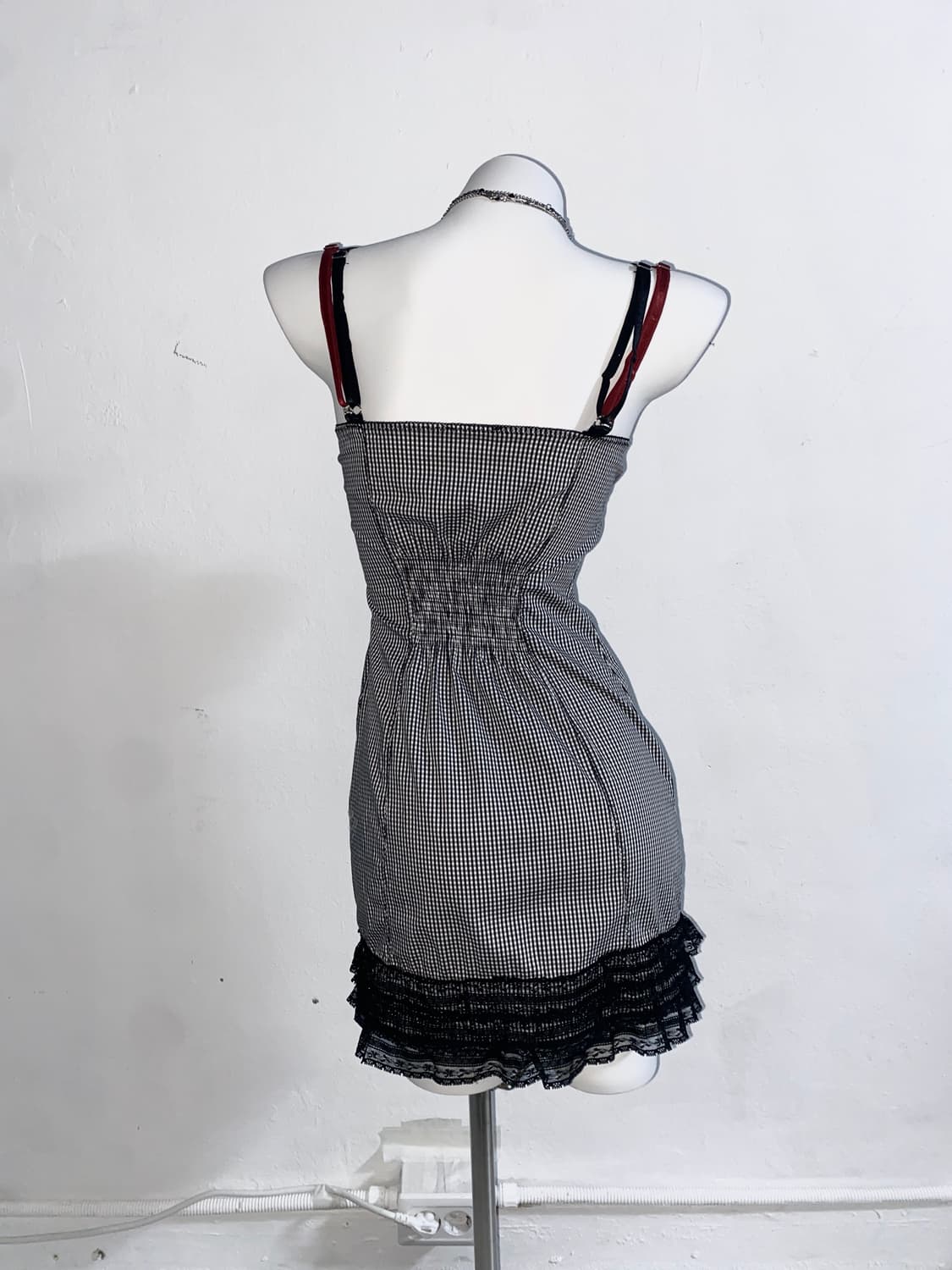 [BRAY] 미사깔 체크 레이스 슬리브리스 원피스 상품이미지2