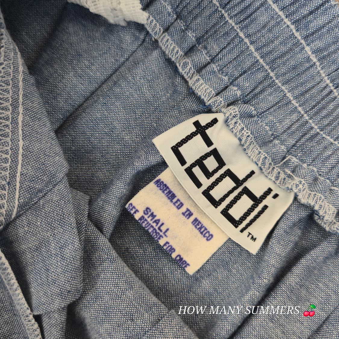 테디 샴브레이 롱 스커트 S 블루 코튼 빈티지 밴딩 포켓 상품이미지4