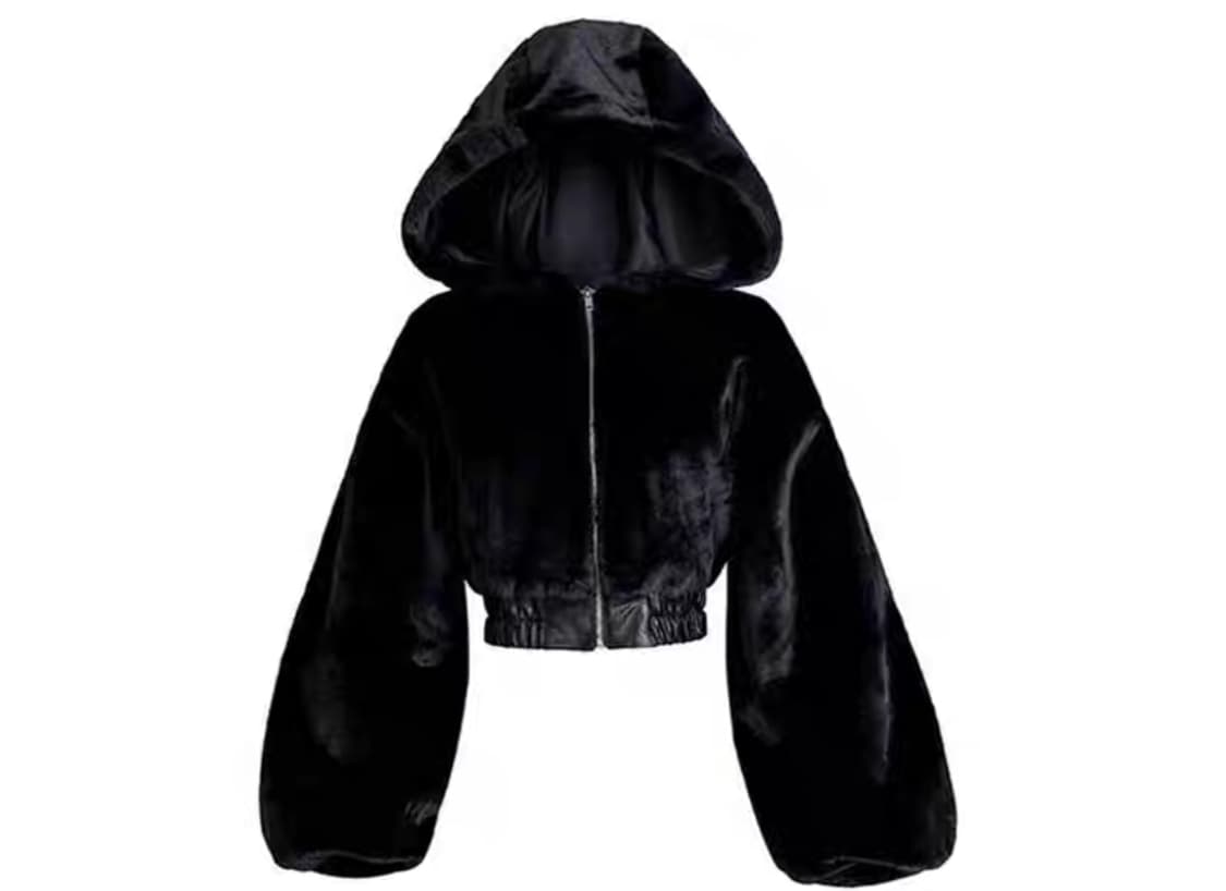 새상품)블랙 퍼 크롭 후드 집업 상품이미지1