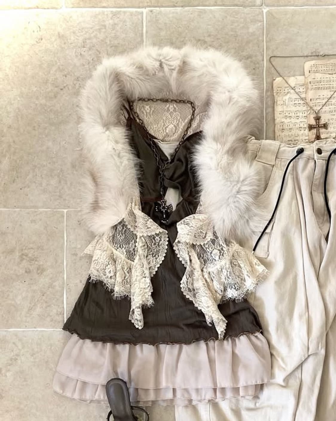 빈티지 페어리 퍼 레이스 베스트 (택포,탈부착 가능) 상품이미지1