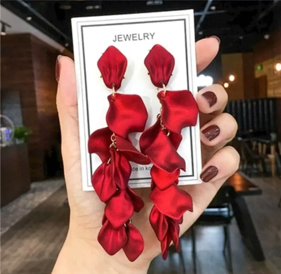 아크릴 장밋잎 레드플라워 꽃 드롭귀걸이 롱귀걸이 상품이미지3