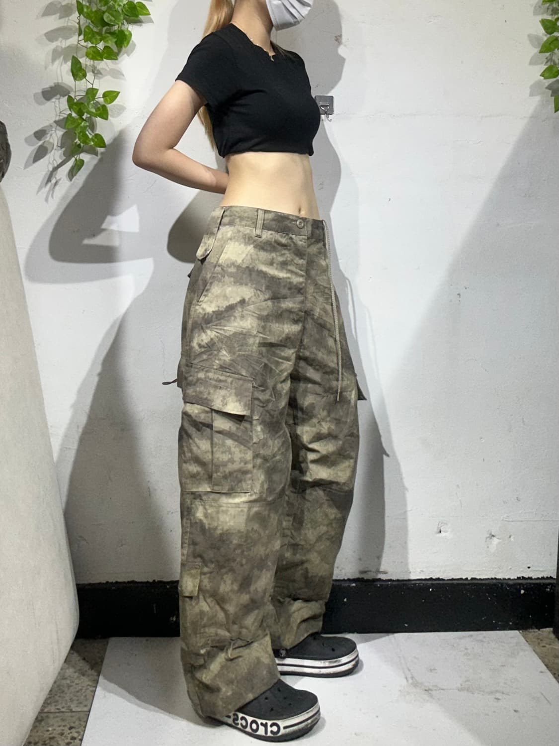 빈티지 베이지 카모 와이드 멀티 포켓 카고 팬츠 M 상품이미지1