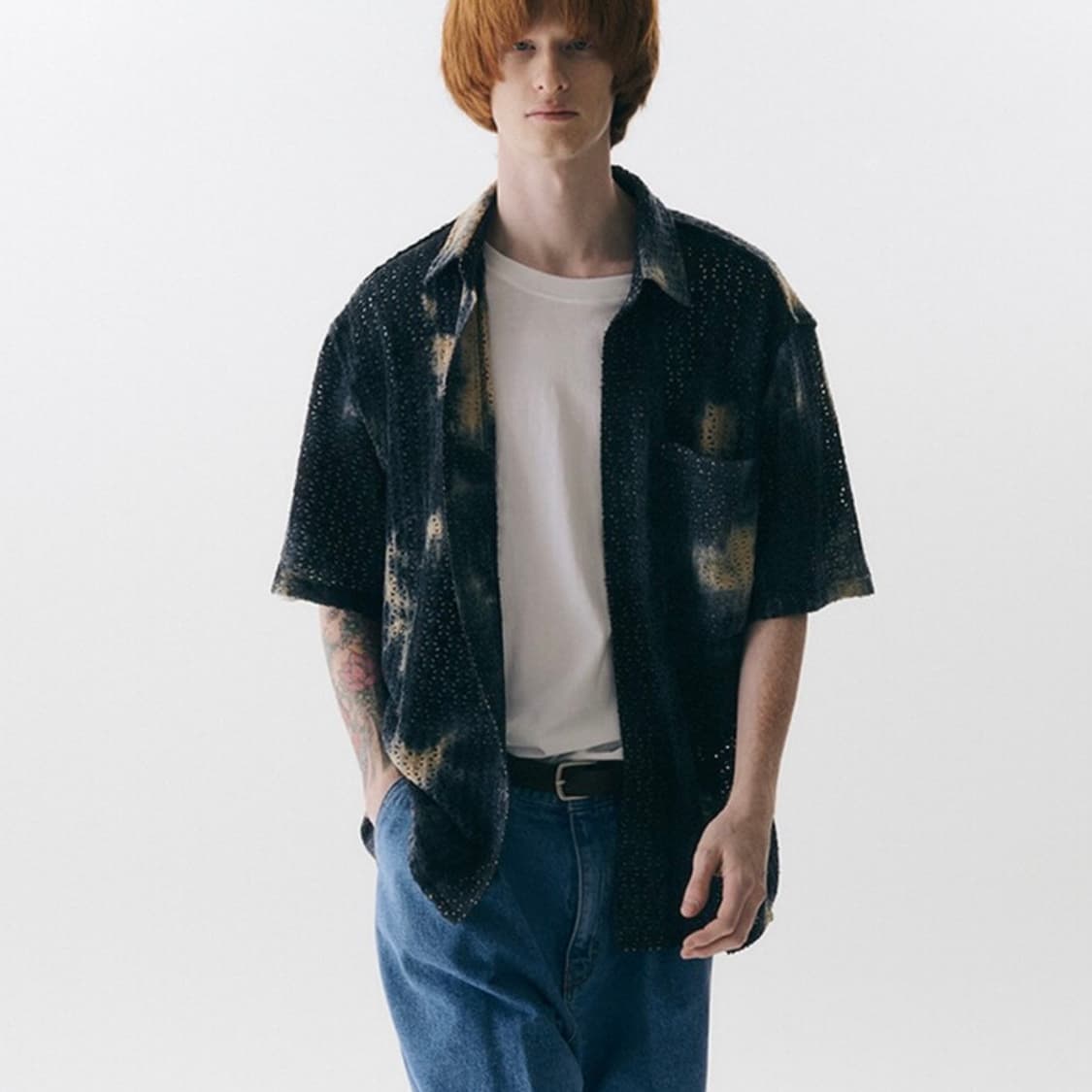 트립르센스 크로셰 하프 셔츠 네이비 (남여공용) 상품이미지5