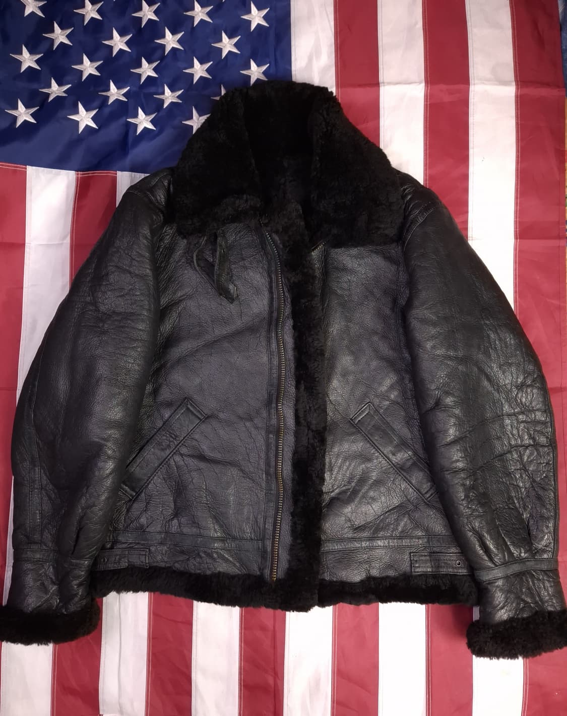 90's 국내산 미공군 B-3 TYPE 리얼레더 항공폭격기 무스탕 상품이미지2