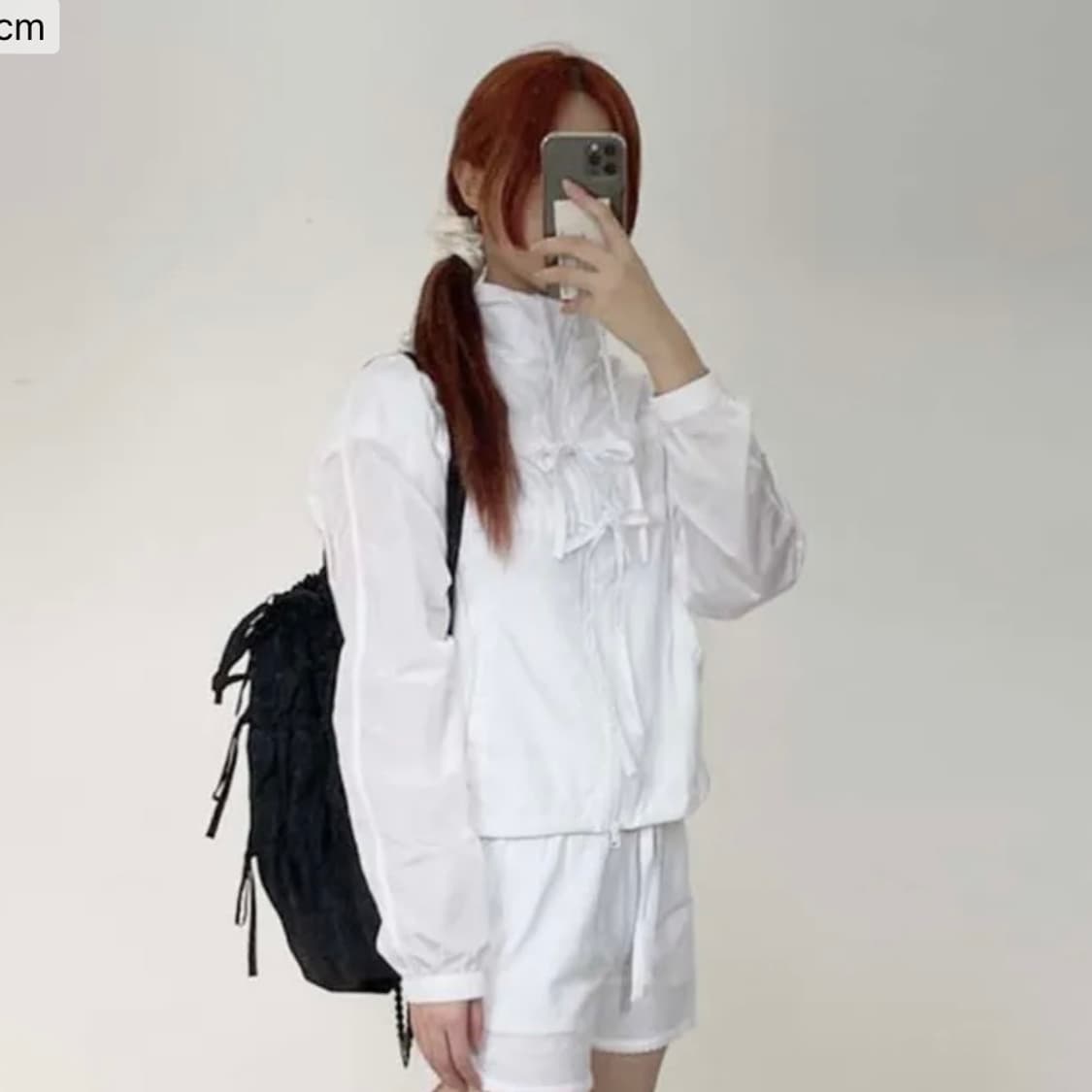 파르티멘토 우먼 바람막이 화이트 (시어 리본 셔링 후디 자켓 크롭 상품이미지2