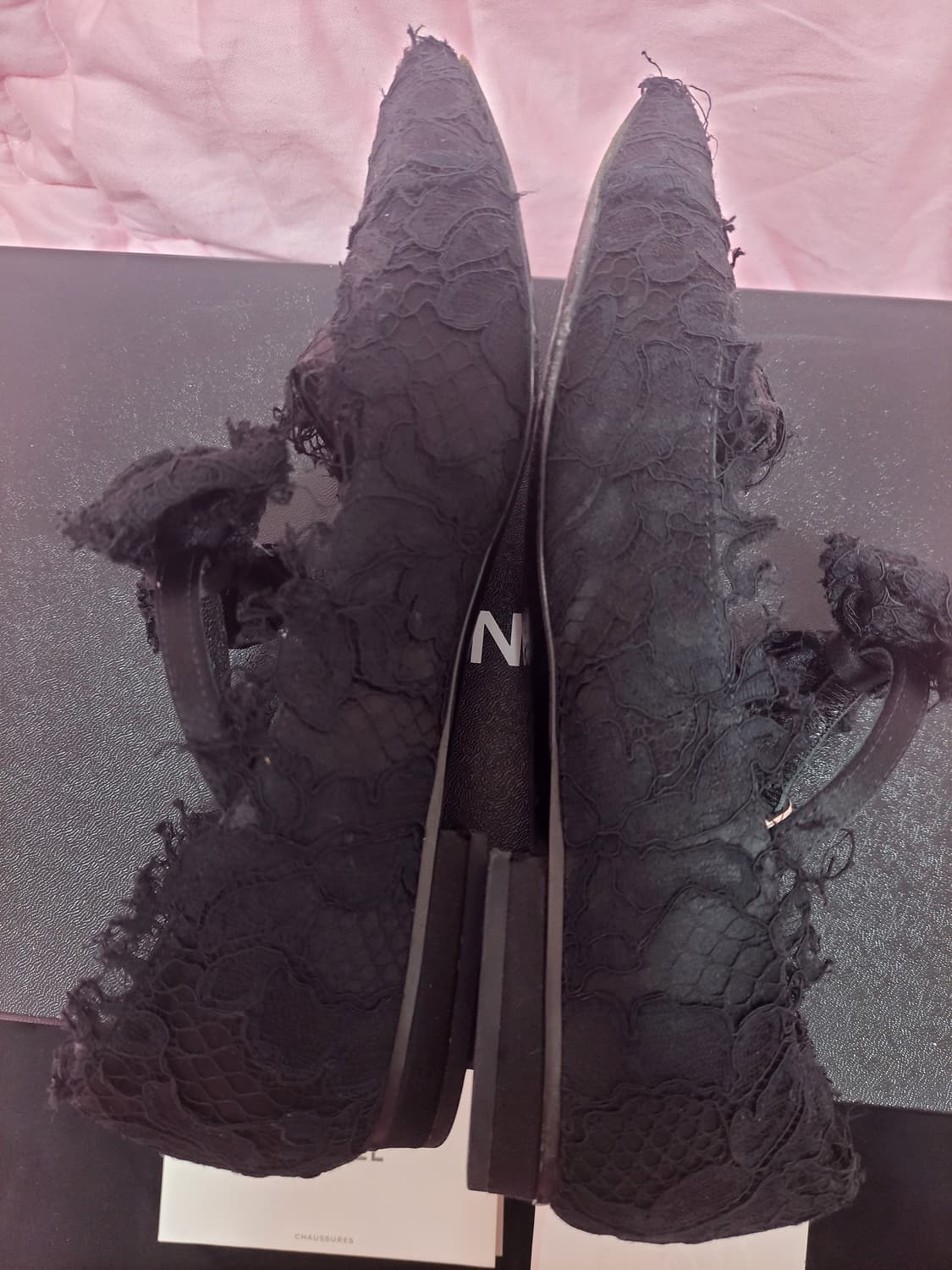 정품)급처상태양호!샤넬 로고 리본레이스 메리제인 스트랩 플랫슈즈 공주구두 상품이미지5