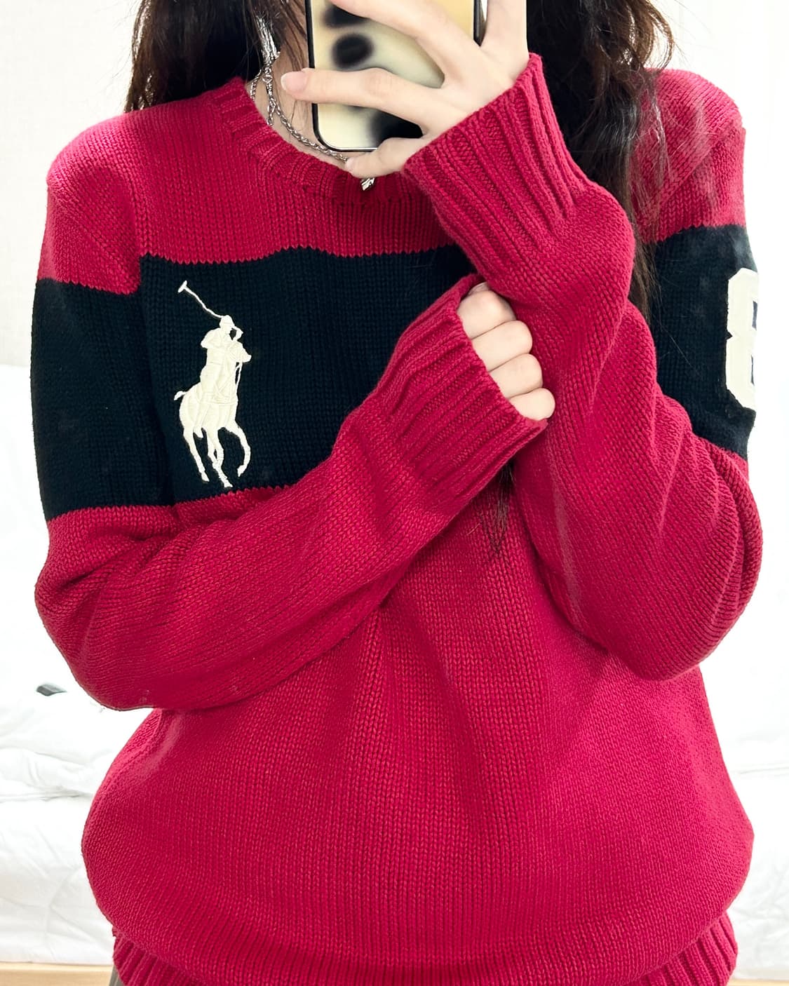 폴로 빅포니 배색 라운드니트 상품이미지2