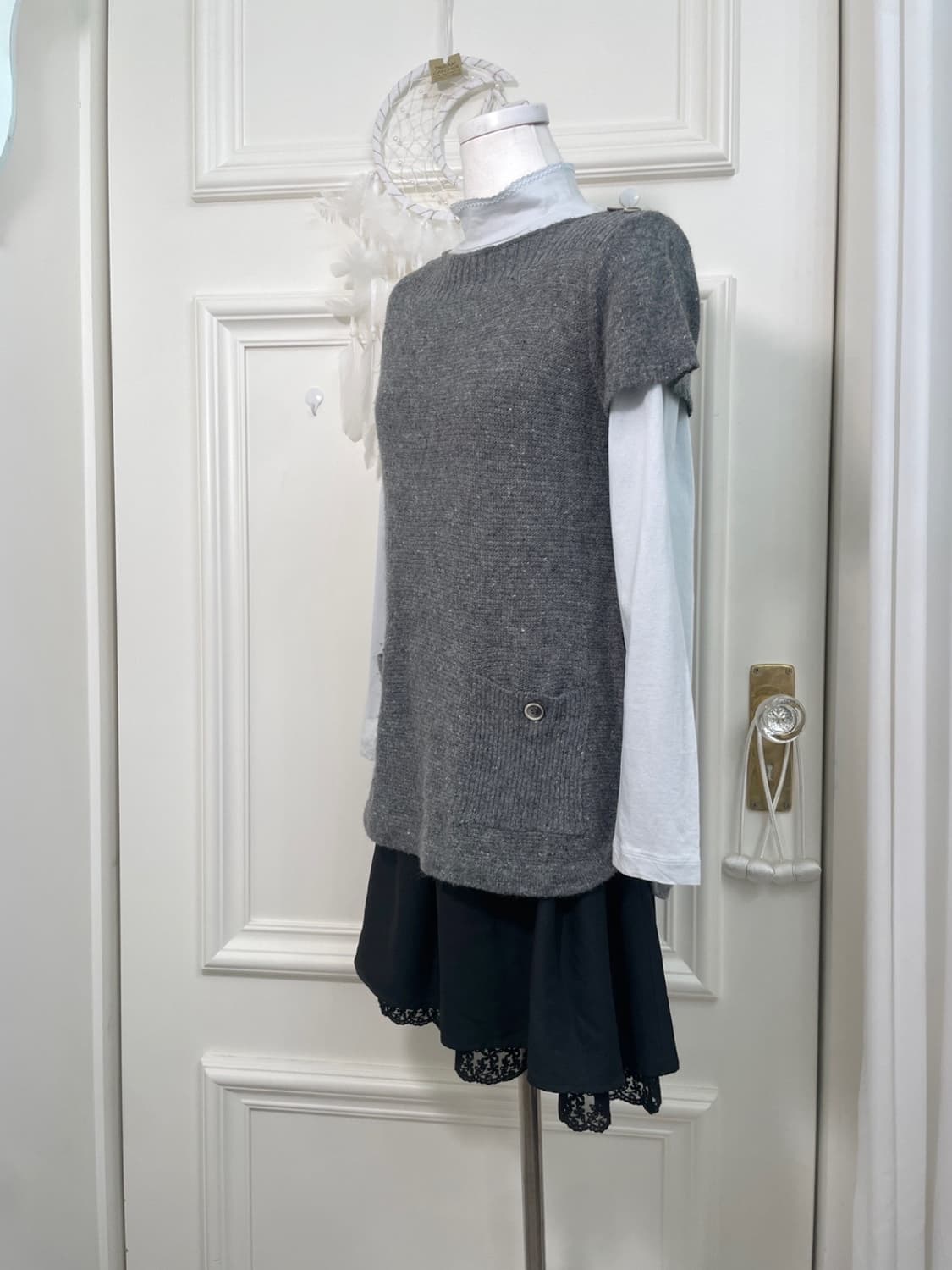 charcoal button pocket point half knit t 상품이미지3