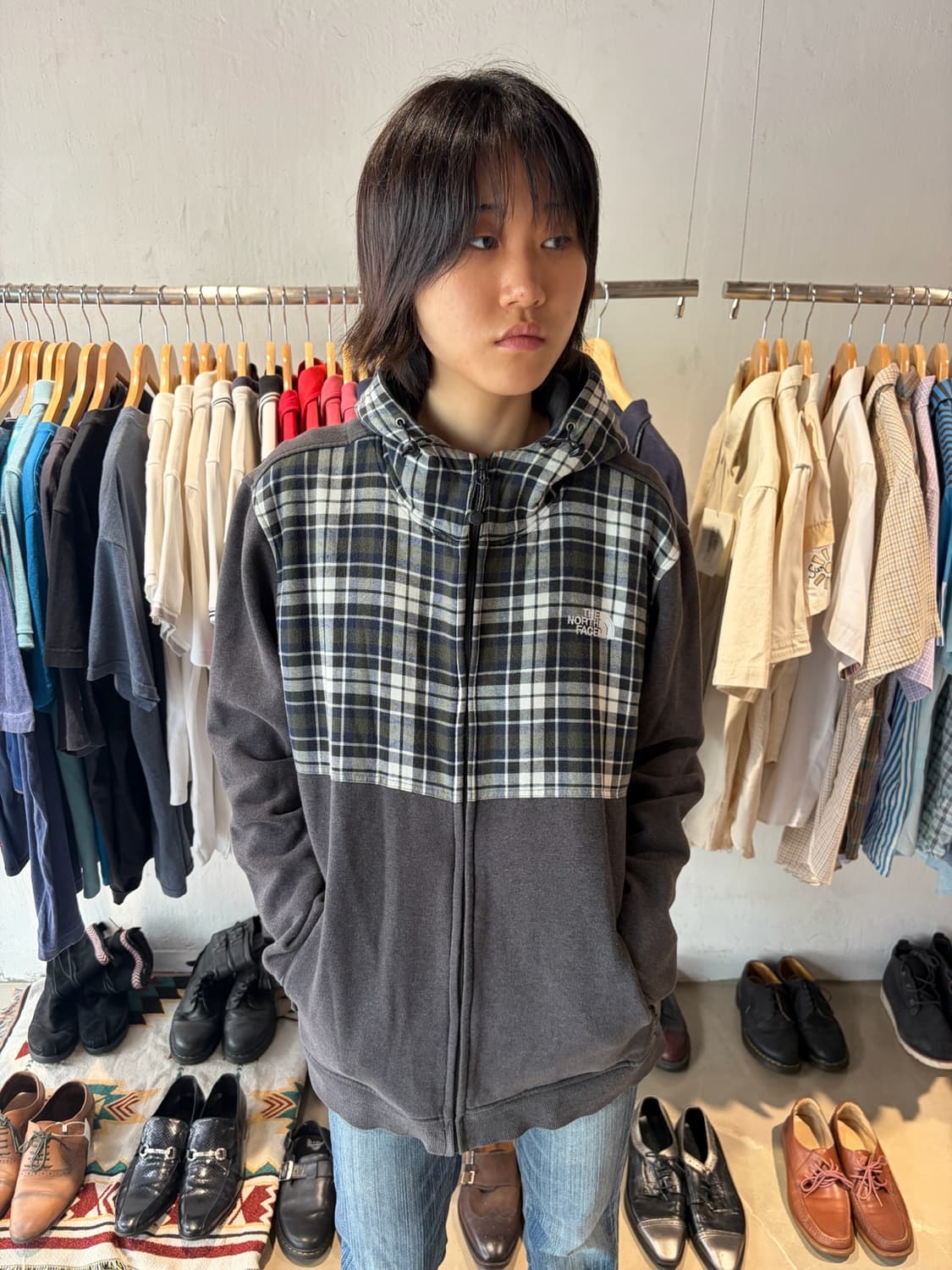 The North Face 체크 하이넥 후드 집업 XL 상품이미지3