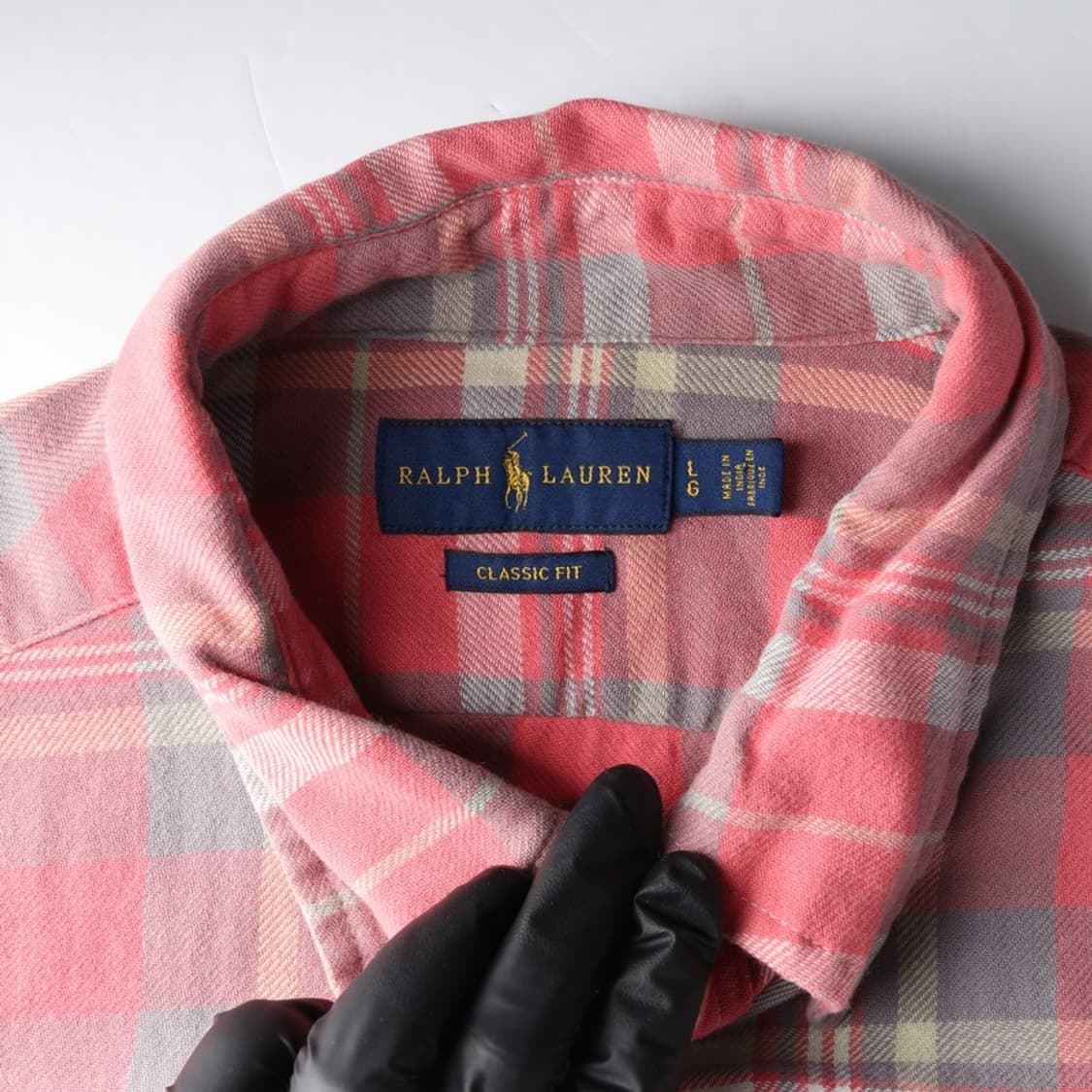 폴로 랄프로렌 클래식핏 핑크 그레이 체크 셔츠 L 상품이미지5
