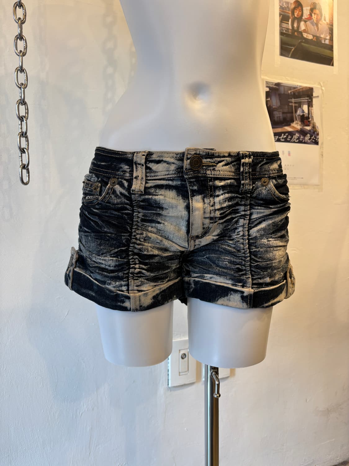 셔링 디테일 워싱 데님 숏팬츠 갸루 y2k 상품이미지6